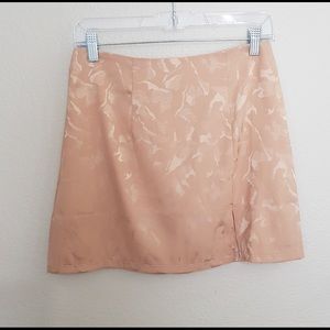 Lulu's Tan Gold Metallic Floral Silky Mini Skirt S